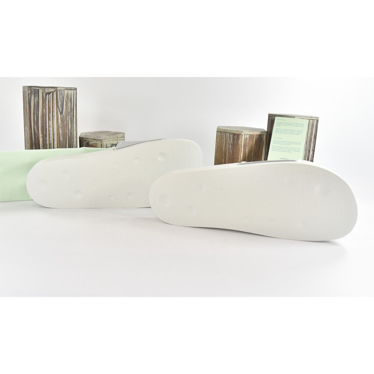 Off-White HF Mirror Silver Arrow Embossed Logo Rubber Pool Slides 43 NIB