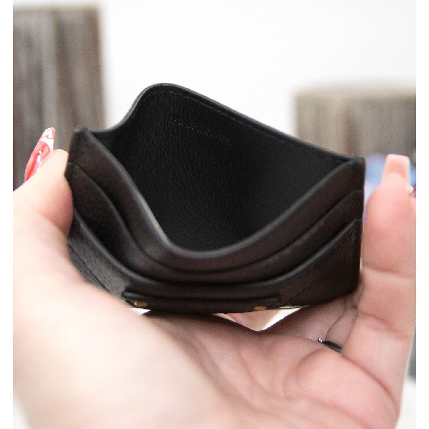 Balenciaga Black Leather Leather Logo City Card Case Mini Wallet NWT