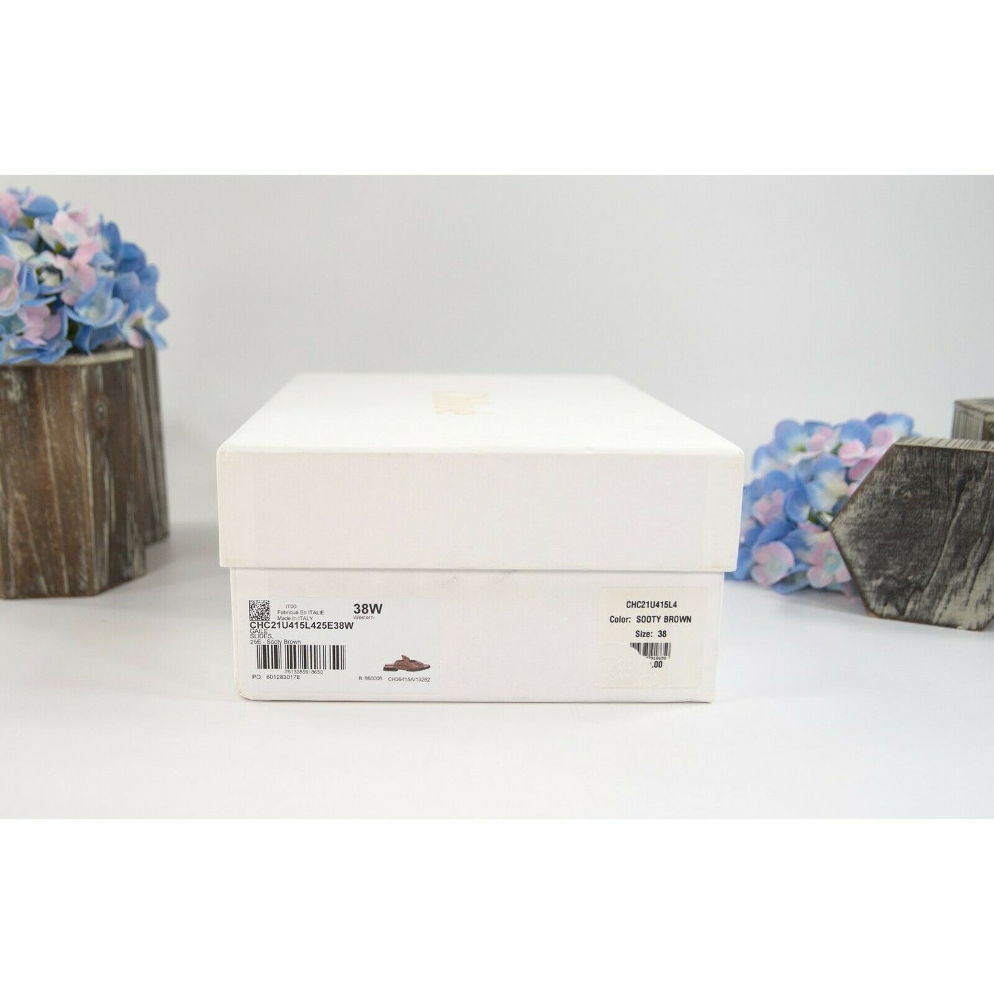 Chloe Brown Leather Gail Cut Out Flat Mules Slides Sz 38 NIB