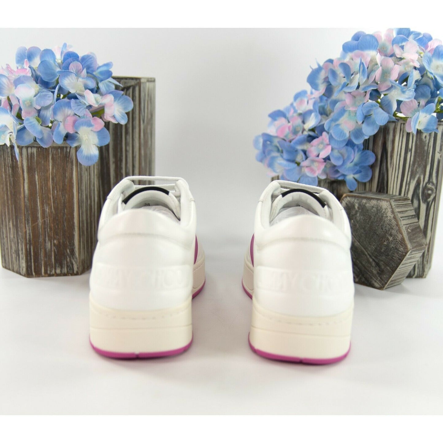 Jimmy Choo Hawaii Fuchsia Stripe Leather Flatform Sneakers 38 NIB