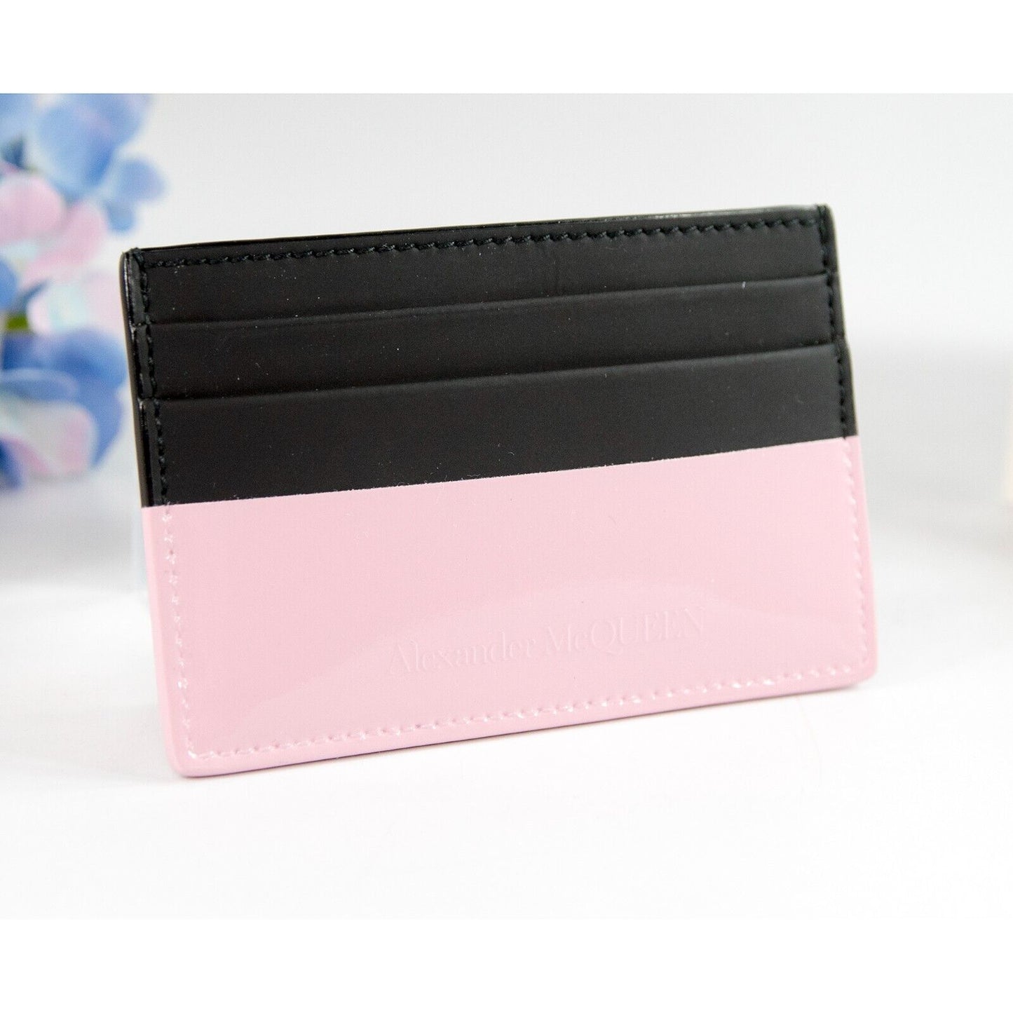 Alexander McQueen Black Ice Pink Leather Card Case Holder NWT