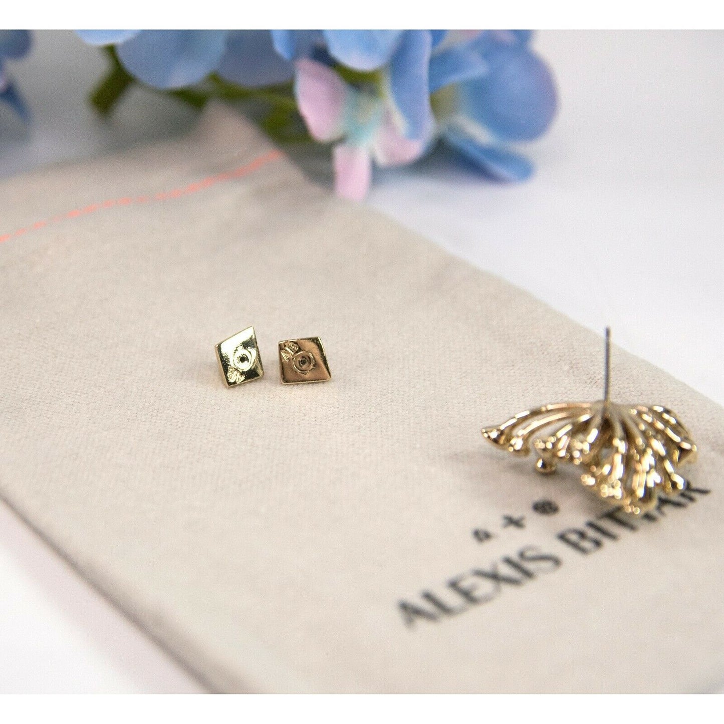 Alexis Bittar Gold Navette Starburst Crystal Large Stud Earrings NWT