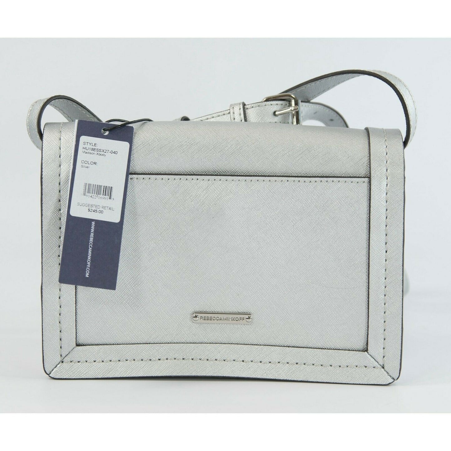 Rebecca Minkoff Silver Saffiano Leather Madison Crossbody Bag NWT