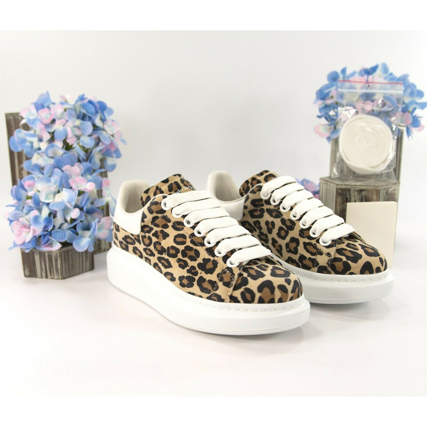 Alexander McQueen Oversized Leopard Suede Lambskin Leather Sneakers 36 NIB