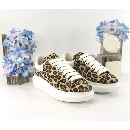 Alexander McQueen Oversized Leopard Suede Lambskin Leather Sneakers 36 NIB