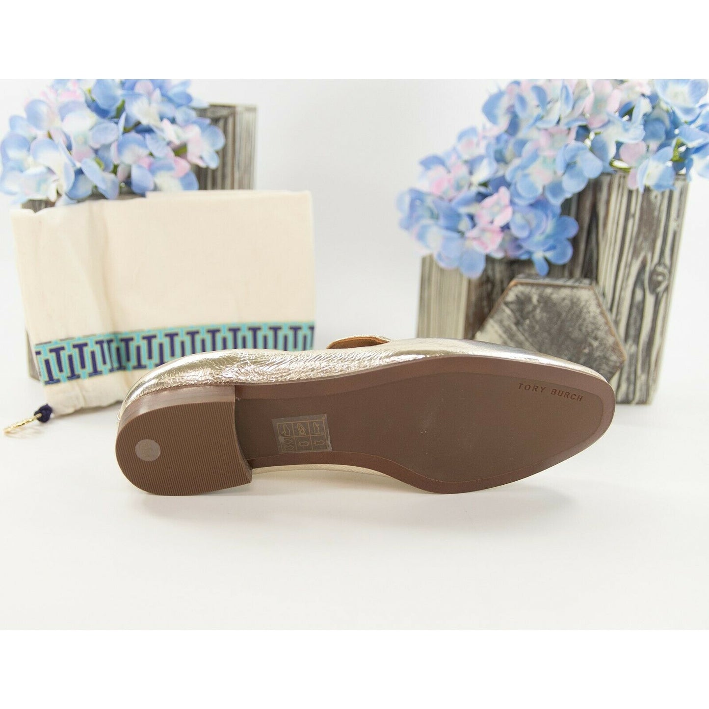 Tory Burch Kira 20MM Spark Gold Metallic Leather Elastic Loafer Sz 6 NIB