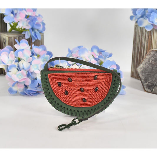 Tory Burch Beaded Watermelon Nubuck Leather Coin Purse NWT