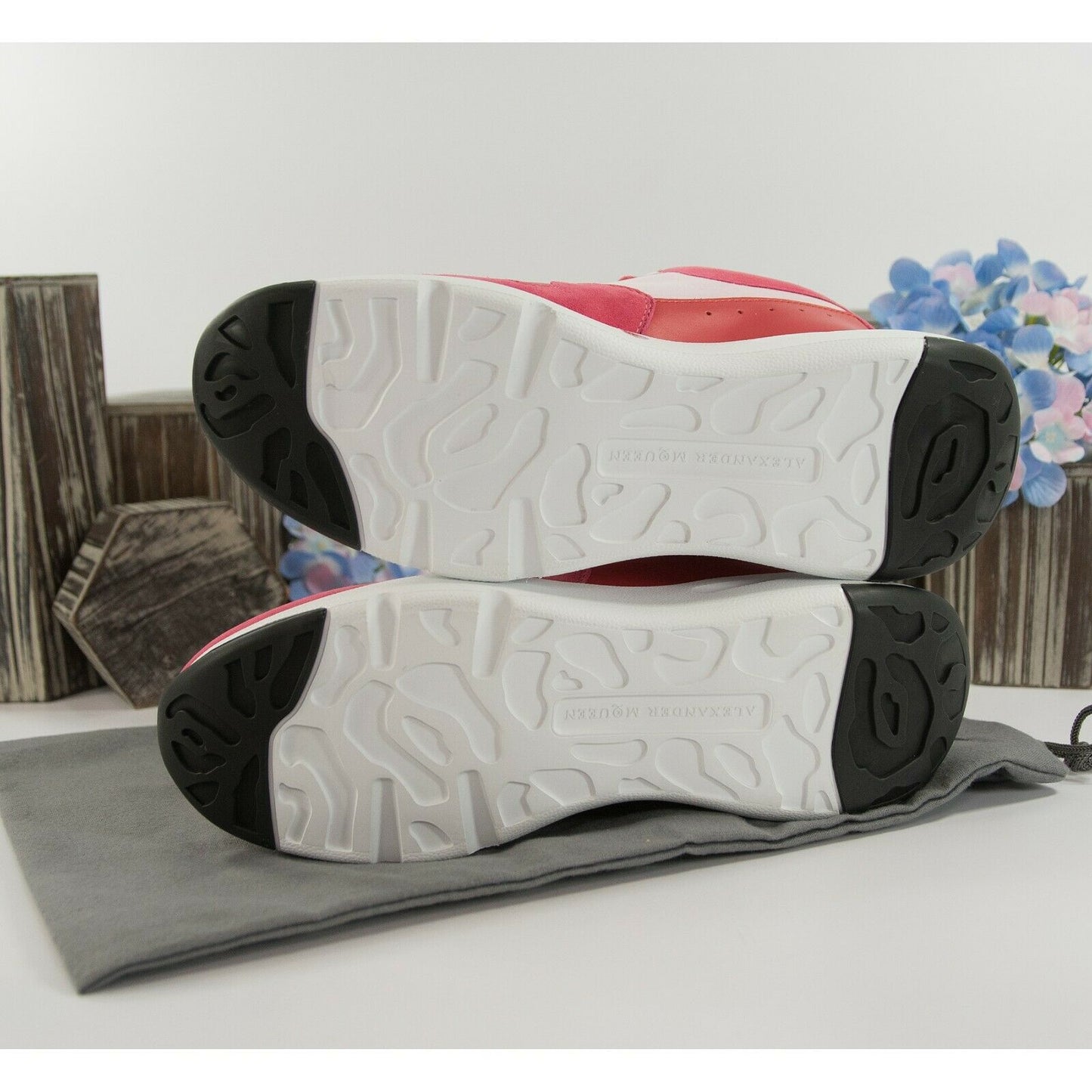 Alexander McQueen Oversized Pink Red Suede Lambskin Leather Sneakers 36 6 NIB