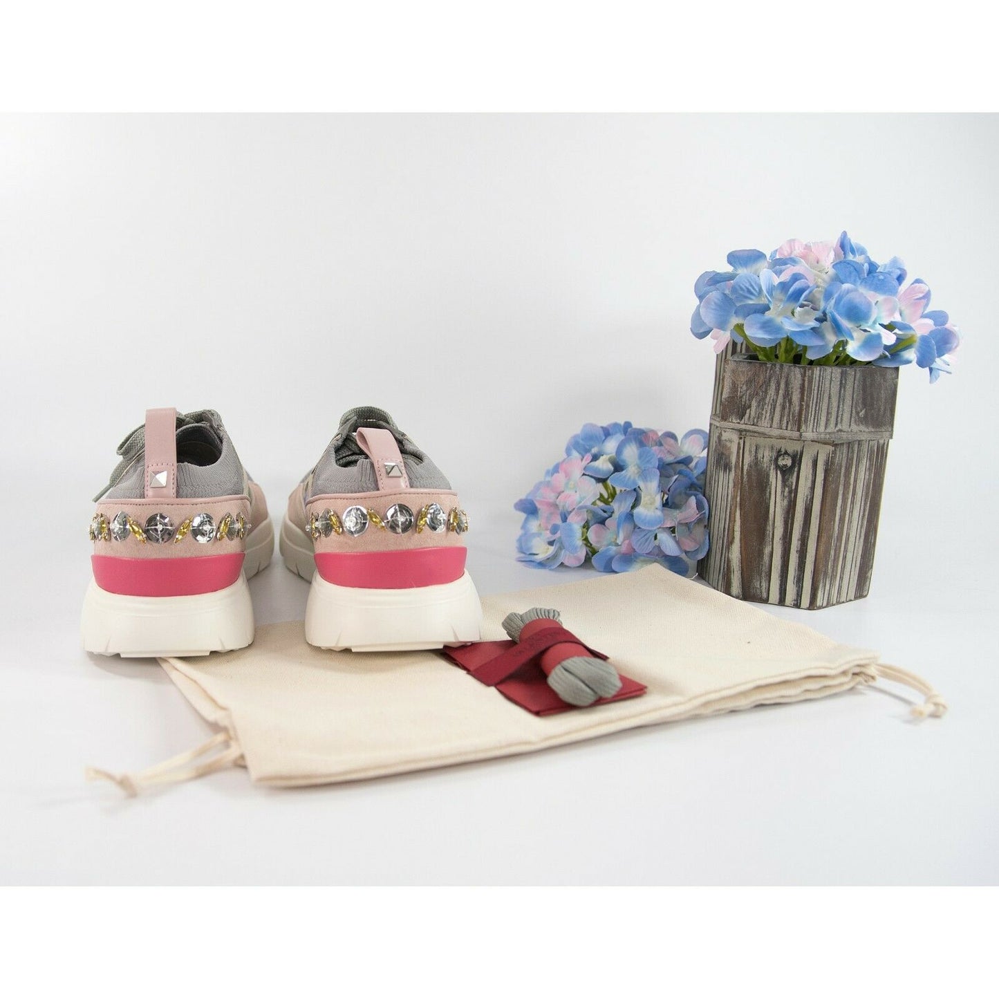 Valentino Garavani Leather Embellished Suede Athletic Sneakers 39 9 NIB