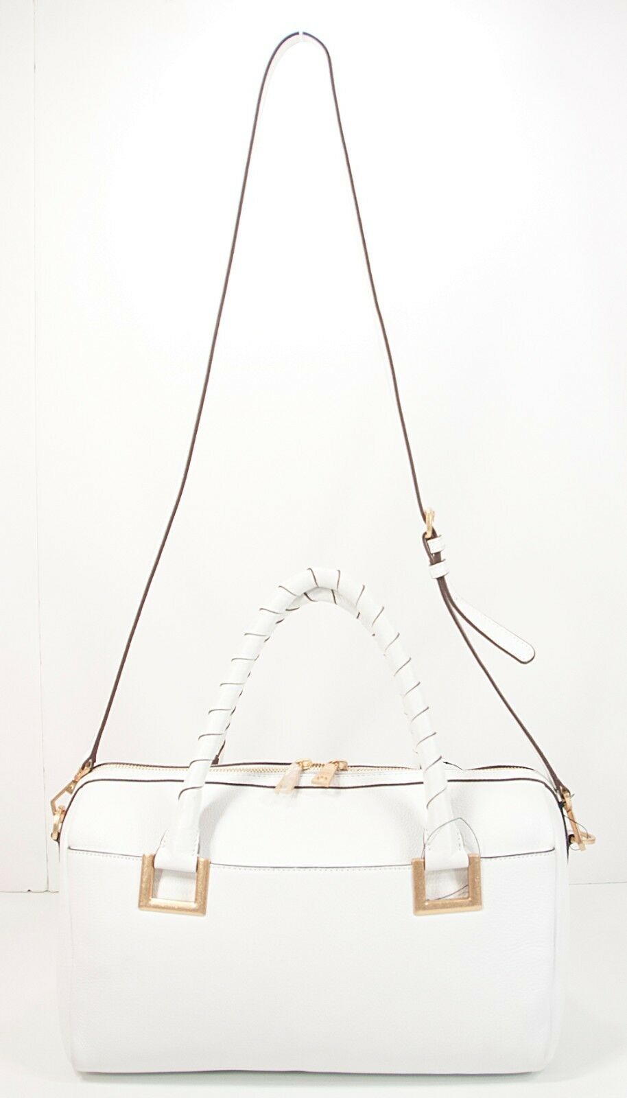 DKNY Crosby White Leather Satchel Large Gold Hardware with Rolled Handles NWT