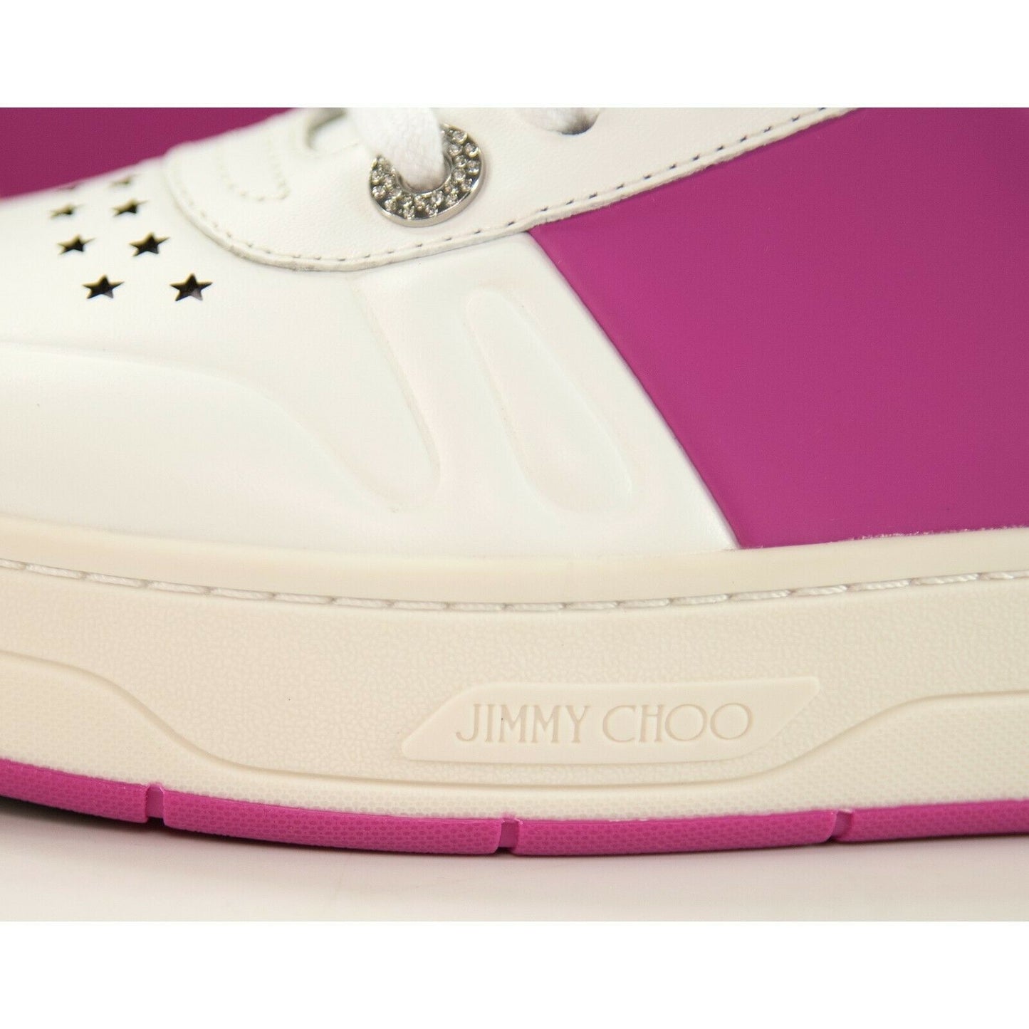 Jimmy Choo Hawaii Fuchsia Stripe Leather Flatform Sneakers 38 NIB