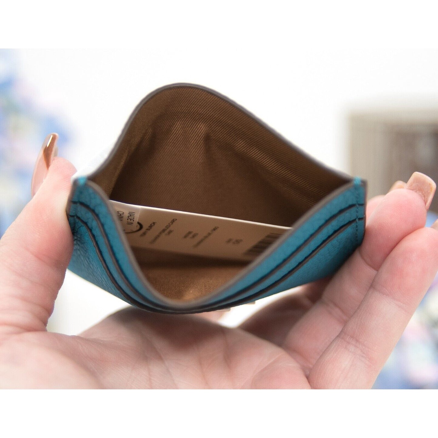 Tory Burch Transkei Blue Leather Eleanor Logo Card Case Mini Wallet NWT