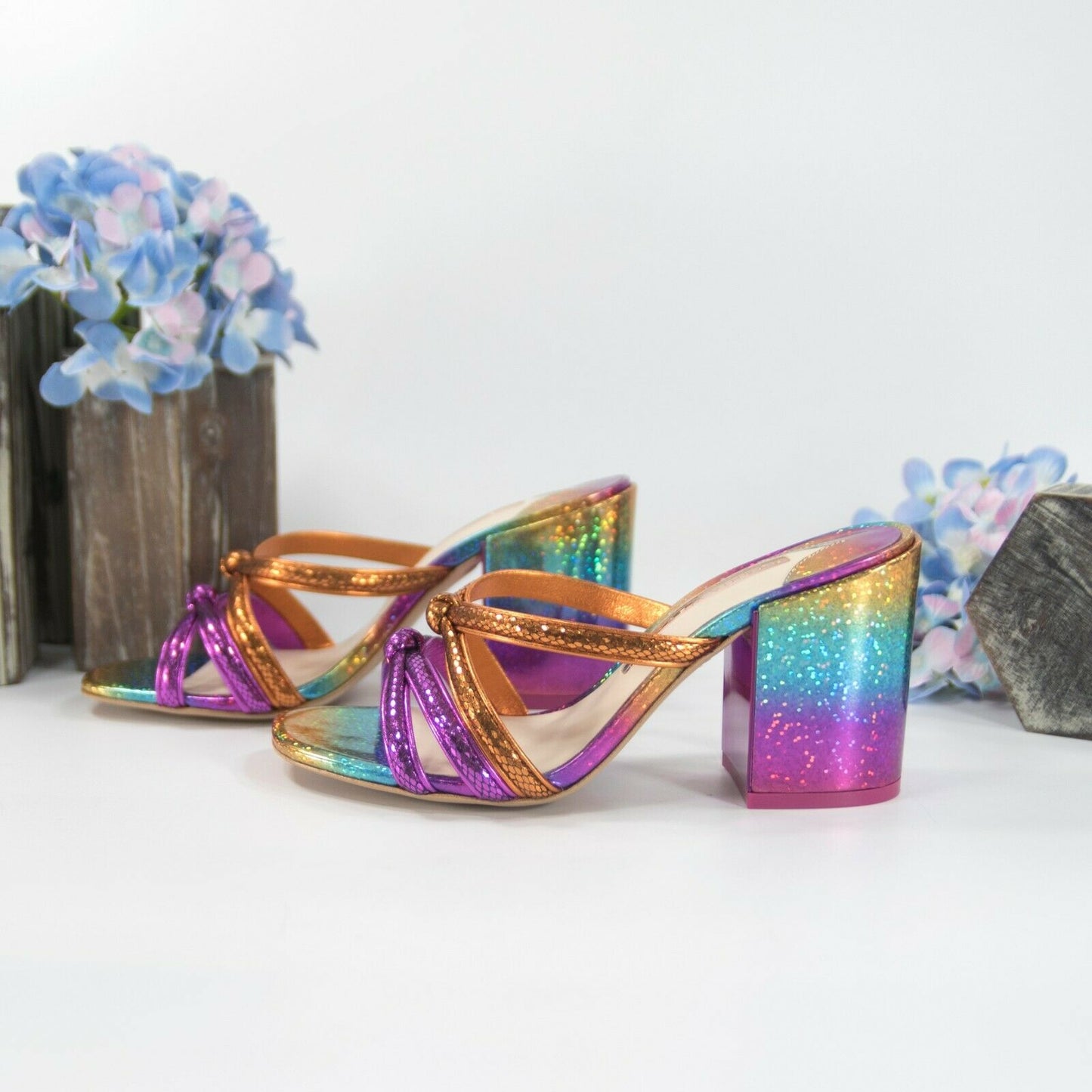 Sophia Webster Freya Rainbow Leather Mid Mules Heels Size 36.5 6.5 NIB