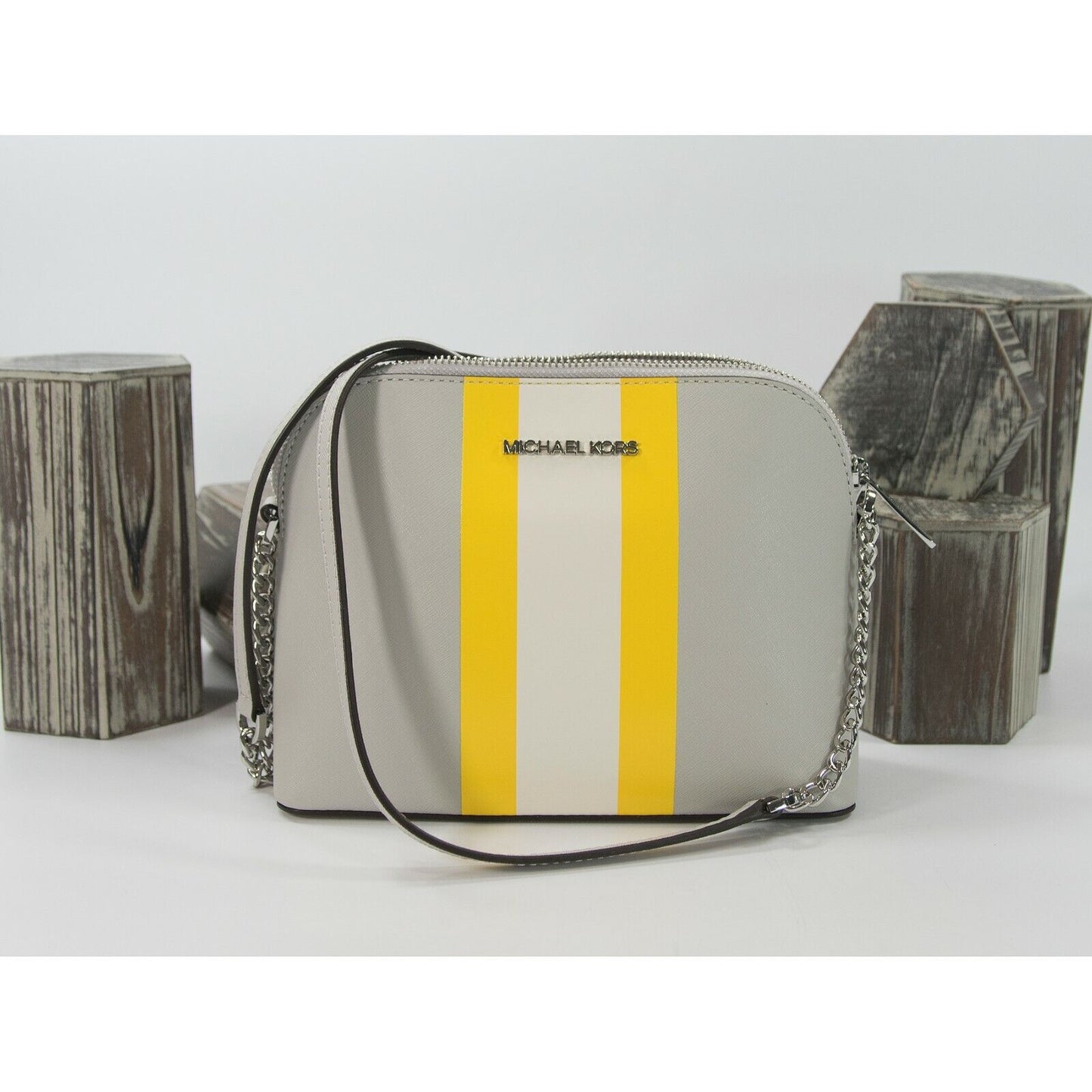 Michael Kors Aluminum Saffiano Leather Cindy Large Dome Crossbody Bag NWT