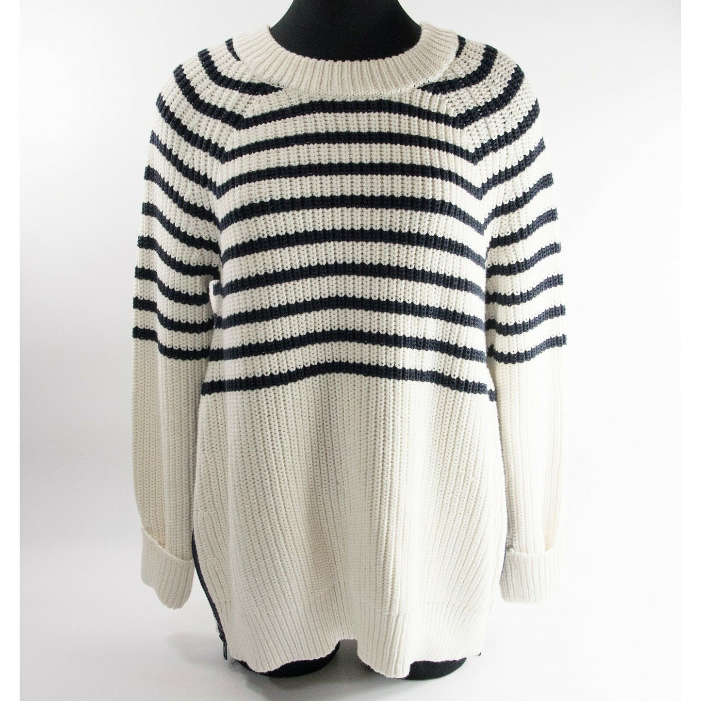 Kate Spade Navy Cream Striped Chunky Transcontinental Express Aura Sweater M NWT