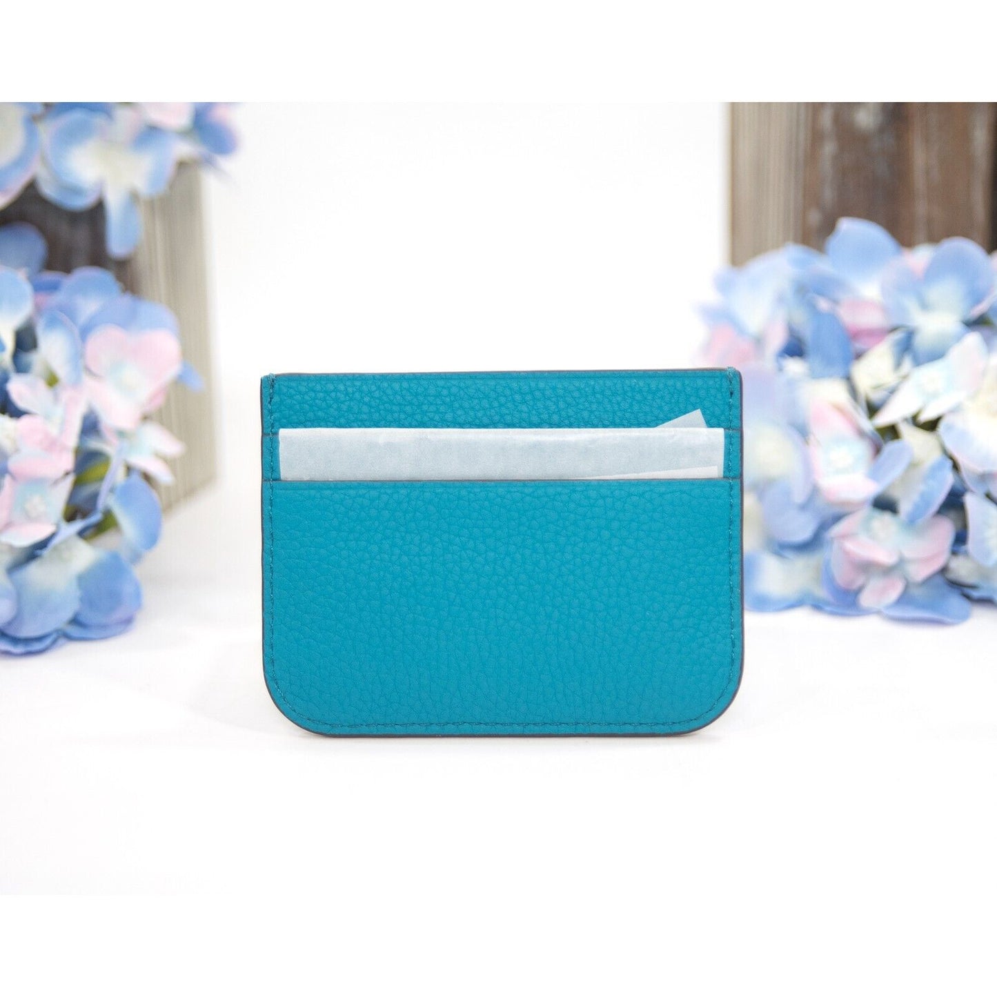 Tory Burch Transkei Blue Leather Eleanor Logo Card Case Mini Wallet NWT