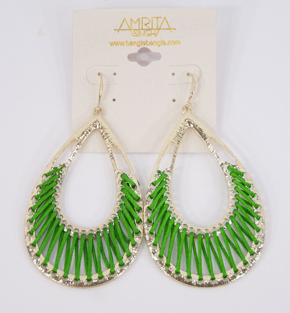 Amrita Singh Gold Green Silk Crosby Street Dangle Earrings ERC 1509 NWT