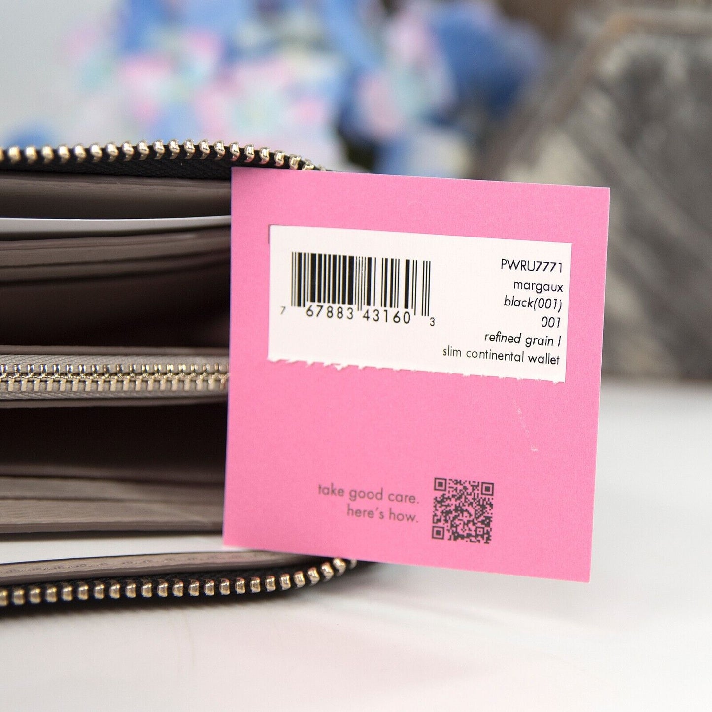 Kate Spade Black Leather Margaux Slim Zip Around Lacey Wallet NWT