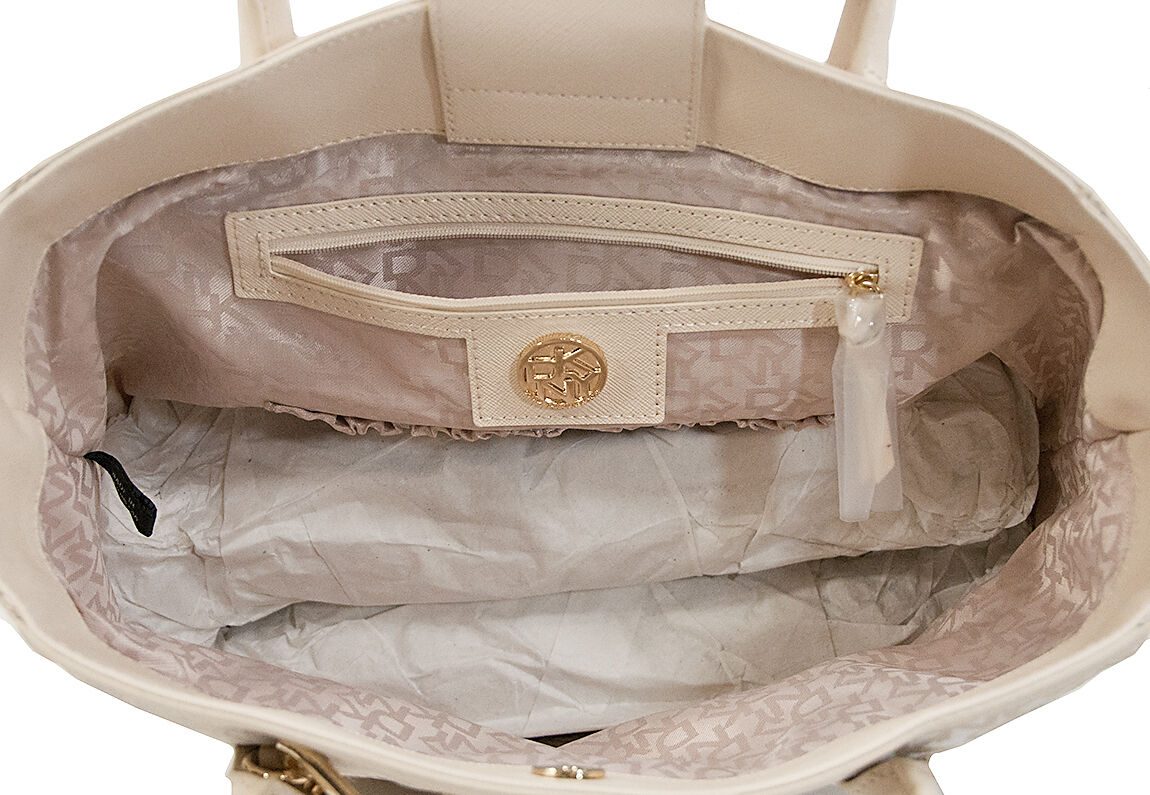 DKNY Town Country Jacquard Ivory Saffiano Large Shopper Tote NWT