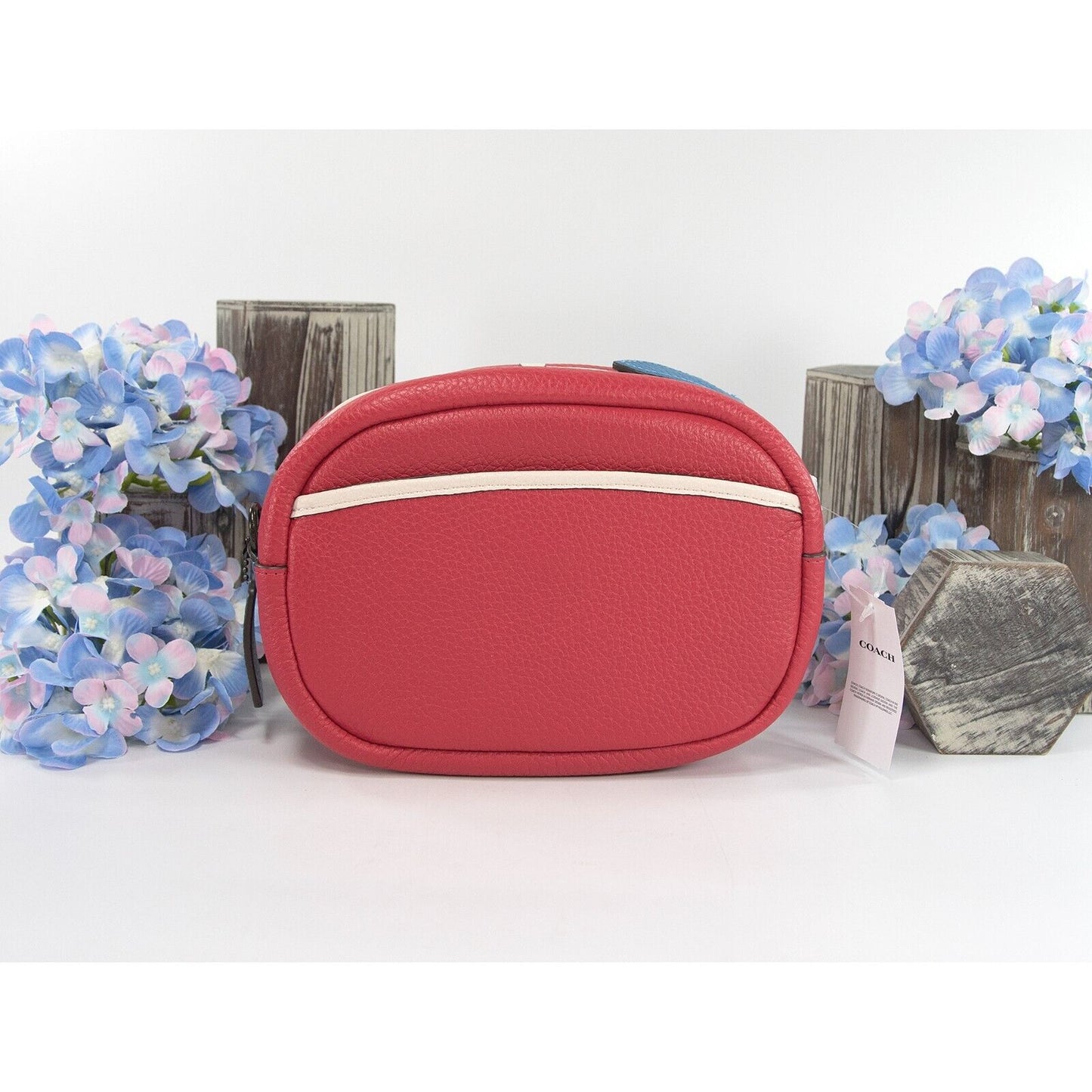 Coach Red Blue Colorblock Leather Camera Guitar Strap Crossbody Bag NWT C6833