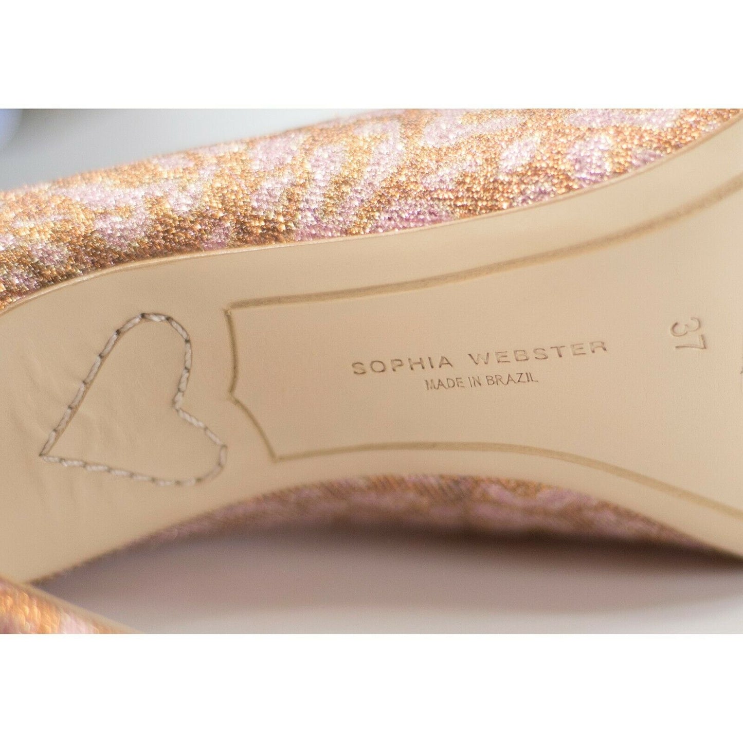 Sophia Webster Rio 100mm Rose Gold Pink Leopard Stilleto Heels Size 37 7 NIB