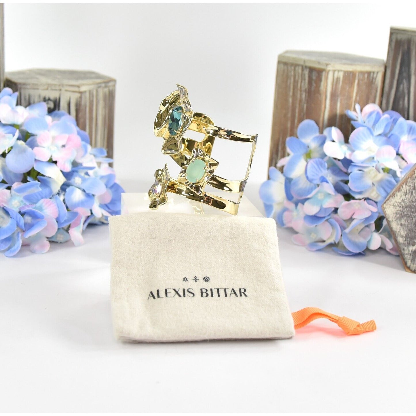 Alexis Bittar Ancient Coin Crystal Cut Out LARGE Cuff Bangle Bracelet NWT