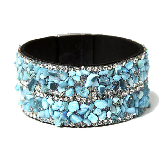 Amrita Singh Silver Tone Turquoise Chips Crystal Cuff Bracelet BRC 1583 NWT