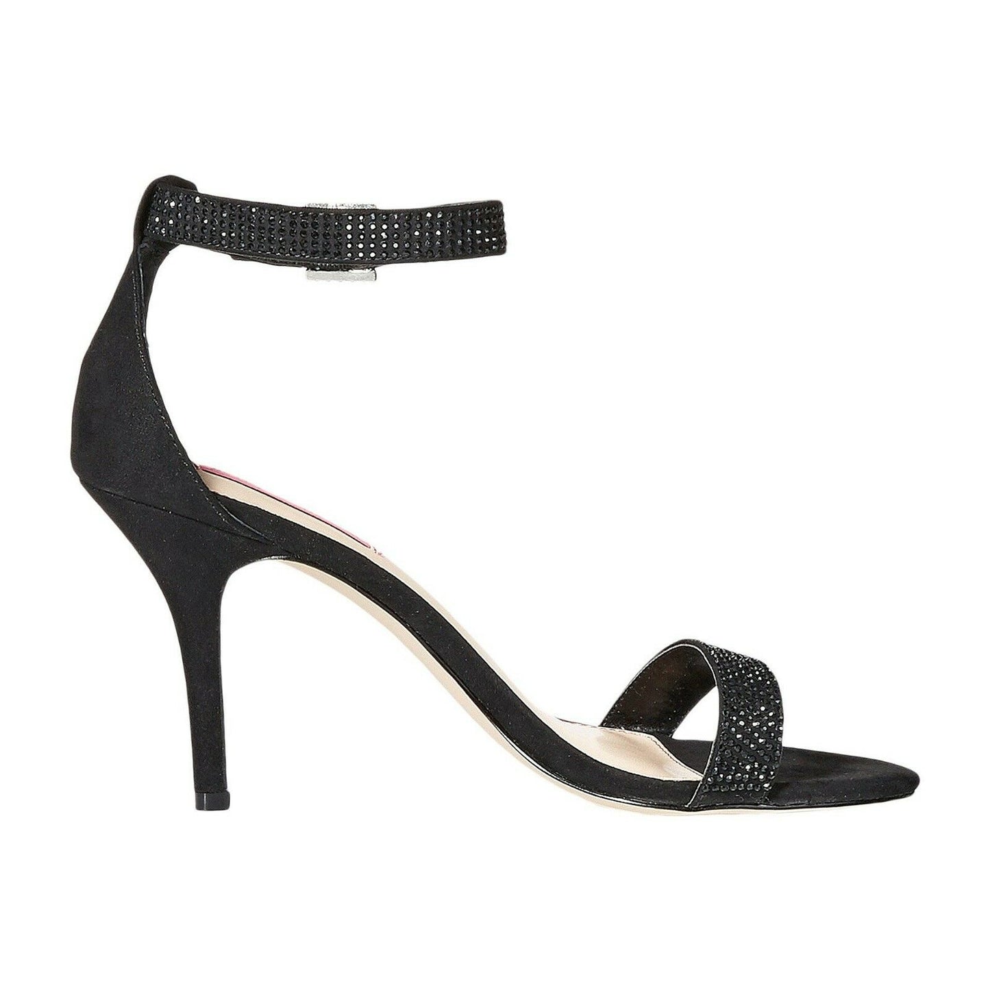 Betsey Johnson Brodway Black Satin Crystal Ankle Strap Heel Pumps 9.5 NIB