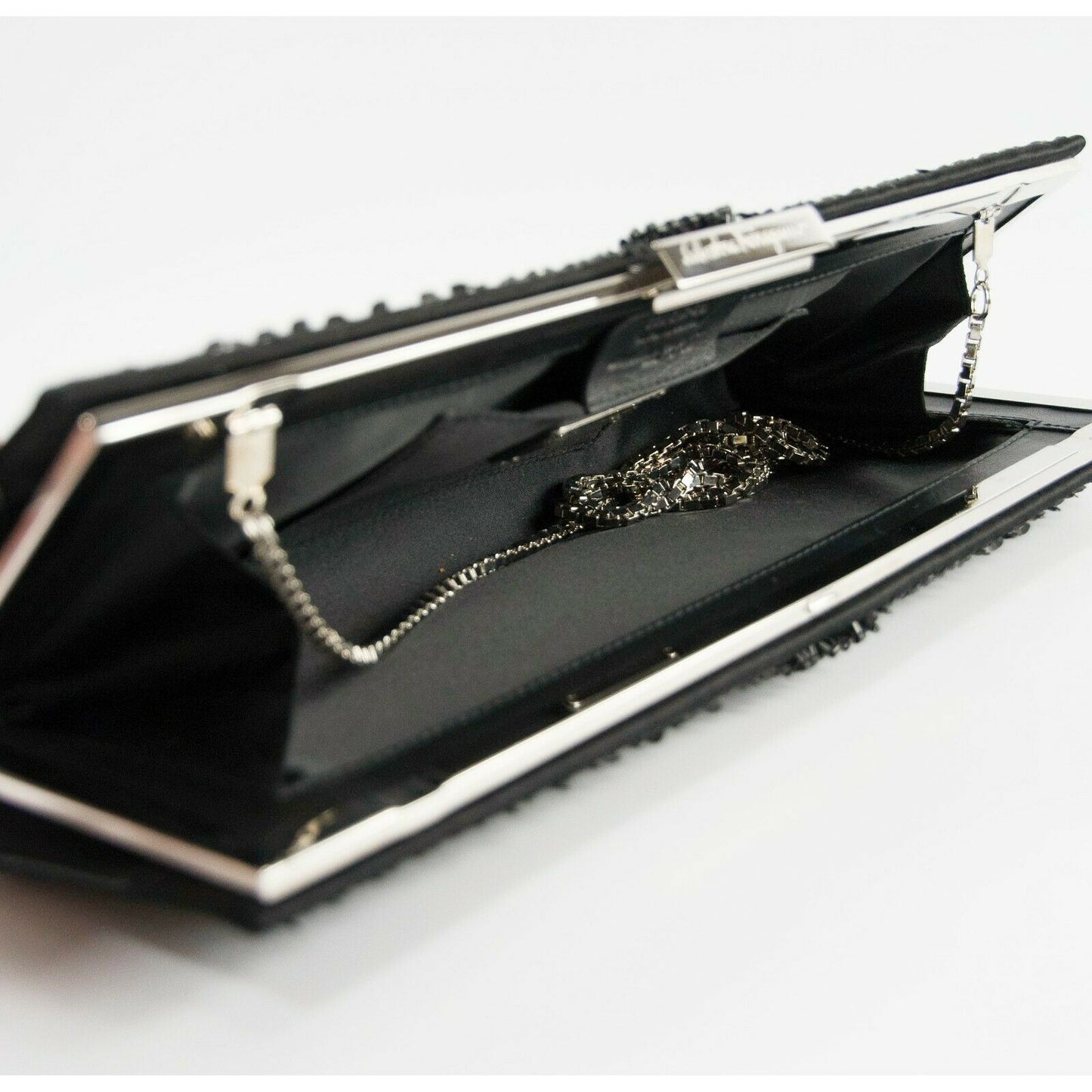 Salvatore Ferragamo Kameron Black Silver Framed Beaded Jewel Clutch Bag $2590