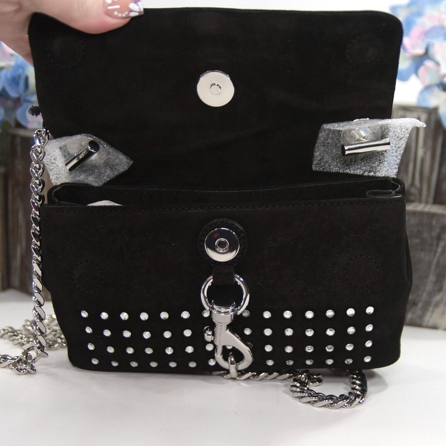 Rebecca Minkoff Edie Date Night Studded Black Suede Mini Bag NWT