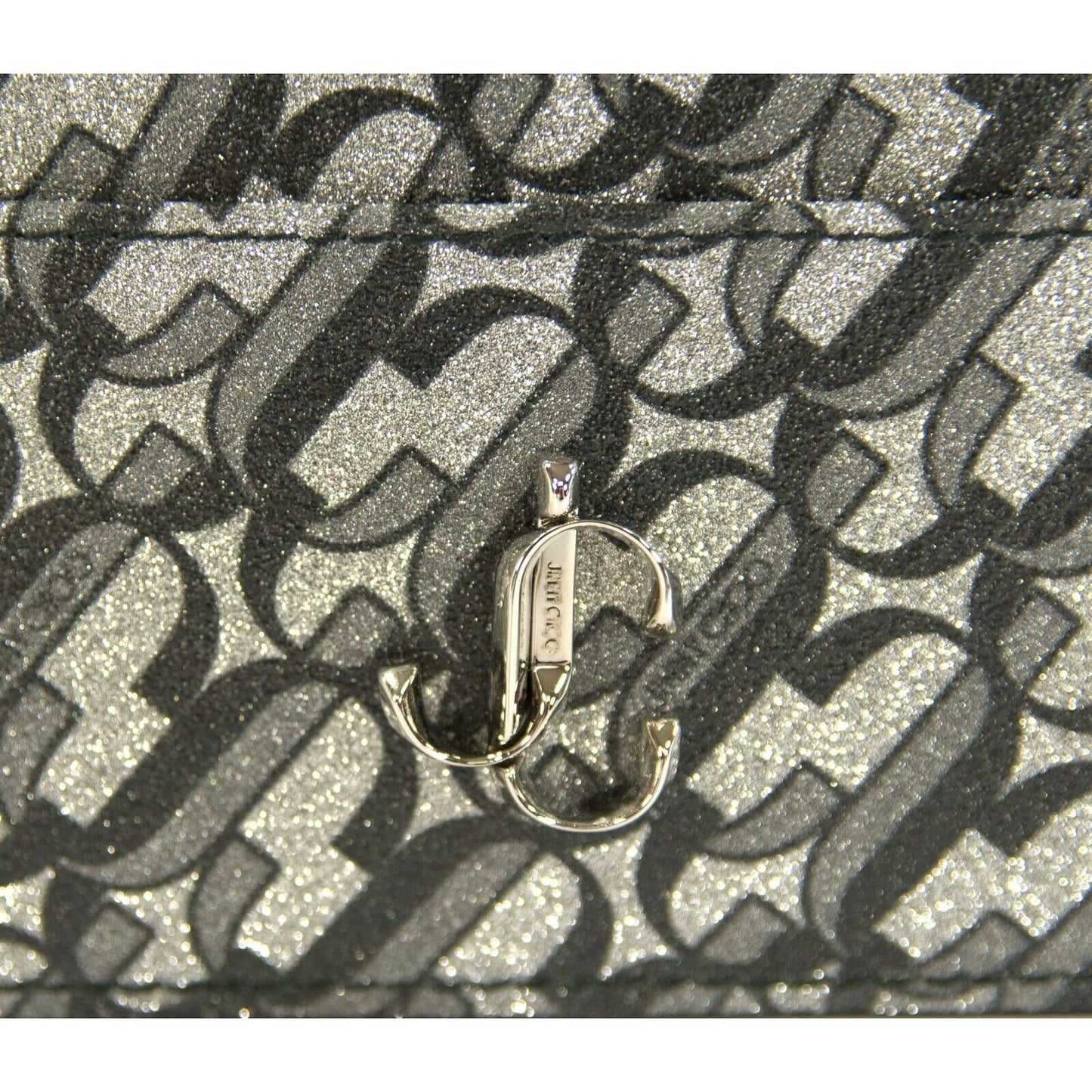 Jimmy Choo Umika Silver Black Grey Monogram Glitter Card Case Holder Wallet NWT