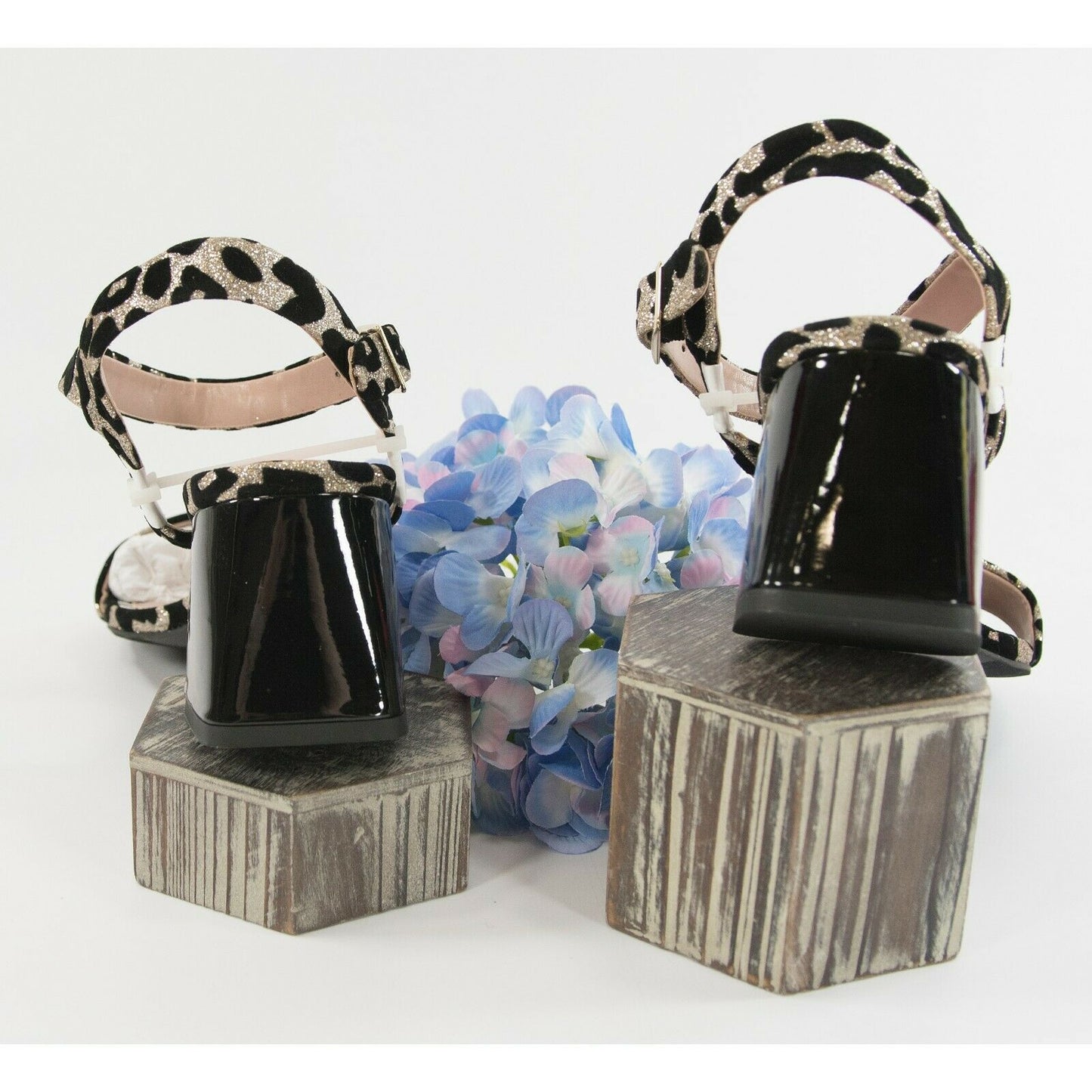 Betsey Johnson Deena Gold Leopard Ankle Strap Chunky Block Heels 7.5 NIB