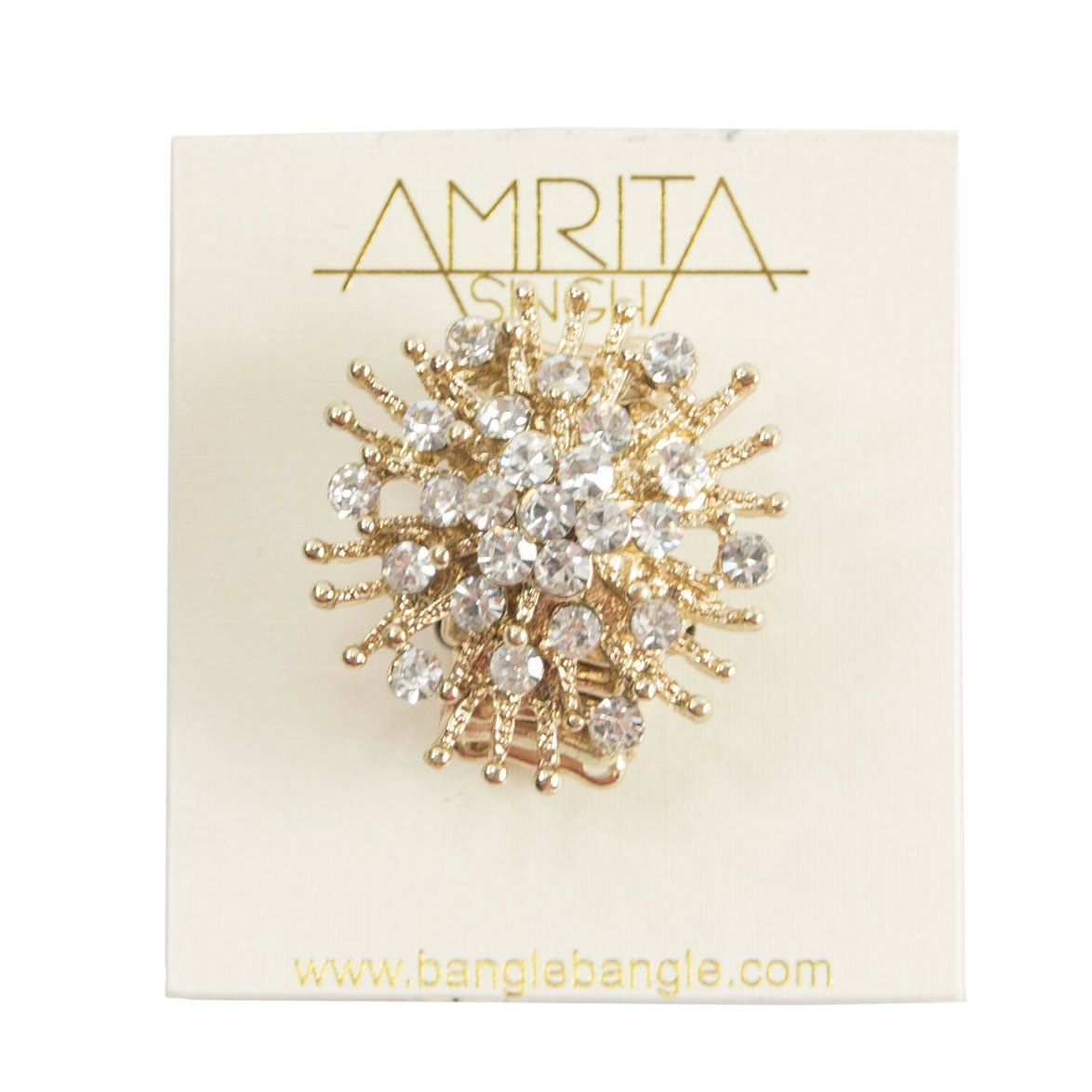 Amrita Singh Gold Crystal Snowflake Floral Stretch Cocktail Ring RC 448 NWT
