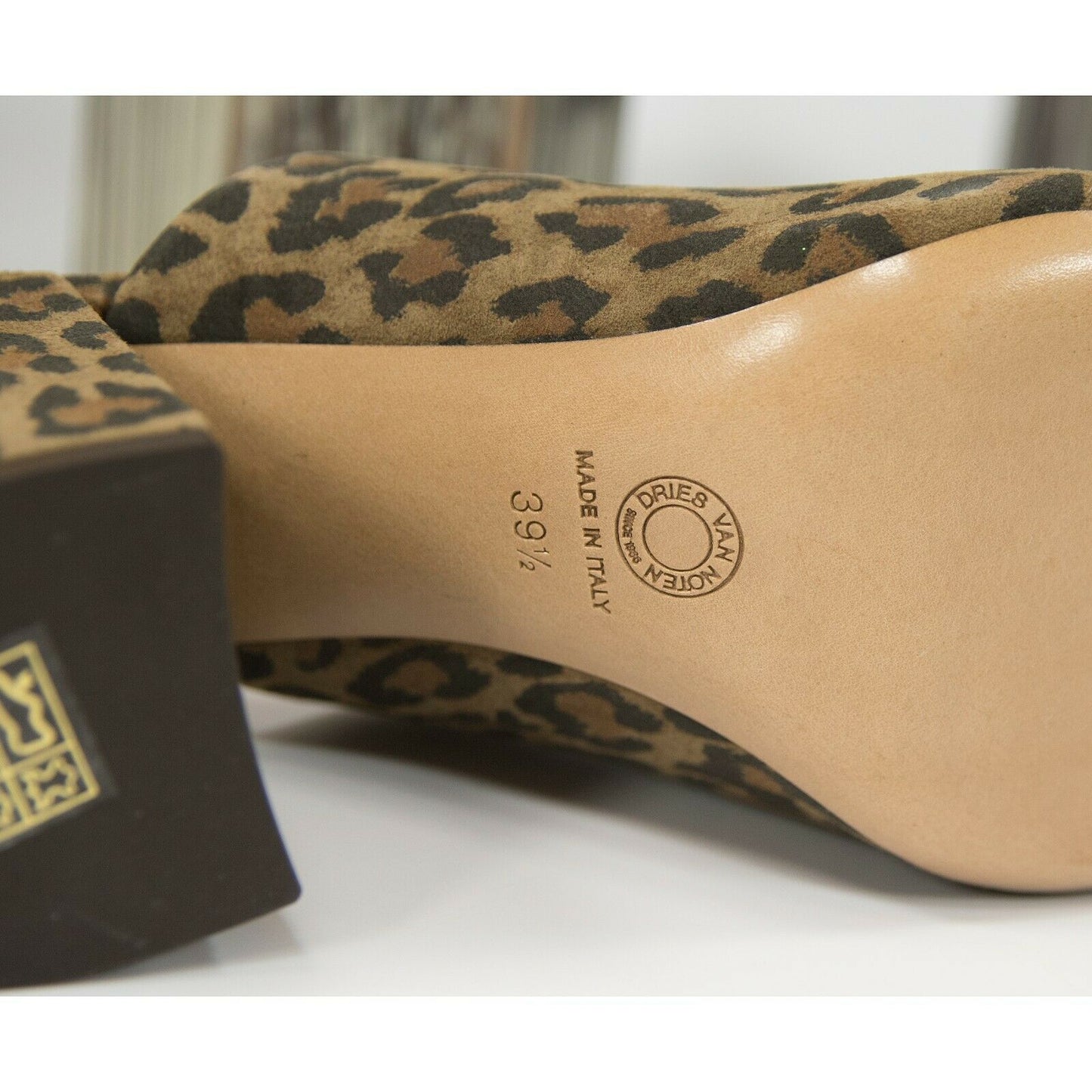 Dries Van Noten Leopard Suede Leather Heels Mules Size 39.5 NIB