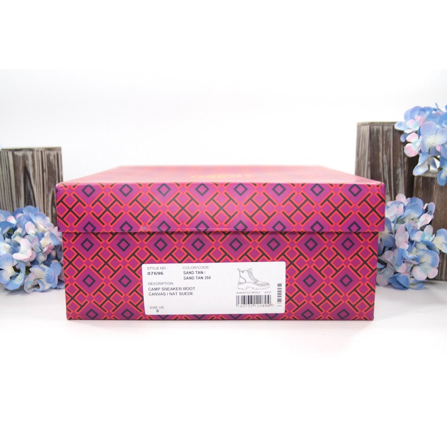 Tory Burch Camp Sneaker Sand Tan Suede Canvas Lace Up Boots Size 8 NIB