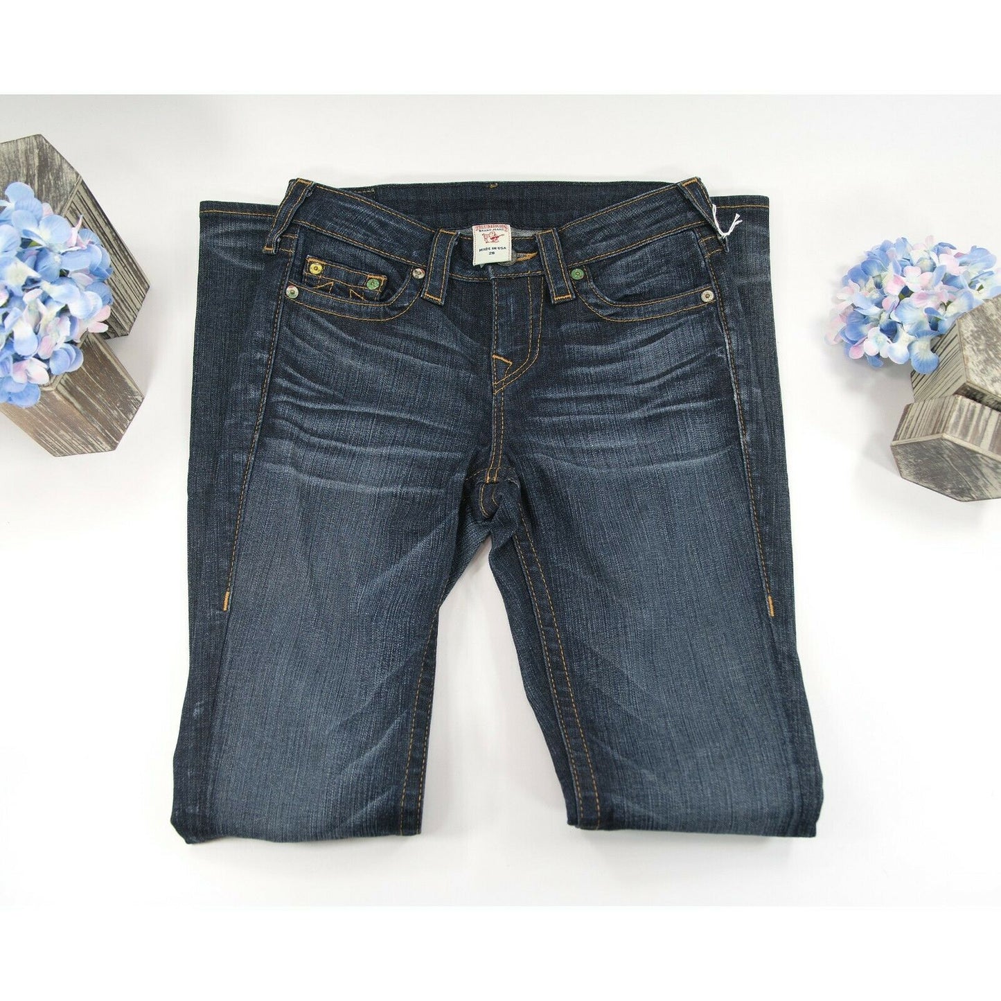 True Religion Dark Wash Straight Leg Denim Jeans 26 EUC