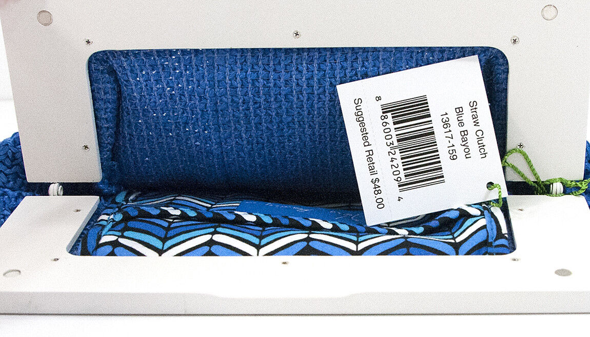 Vera Bradley Blue Bayou Woven Straw Wood Frame Clutch NWT