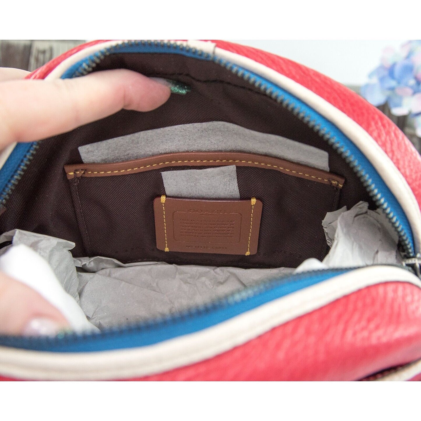 Coach Red Blue Colorblock Leather Camera Guitar Strap Crossbody Bag NWT C6833