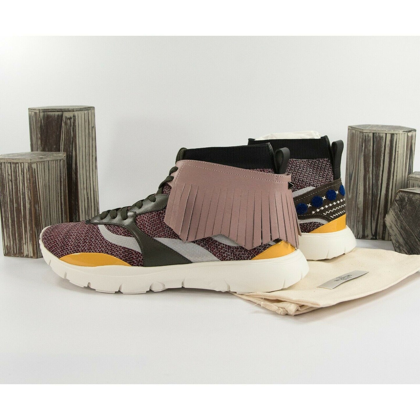 Valentino Garavani Mens Leather Fringe High Top Athletic Sneakers 44 11 NIB