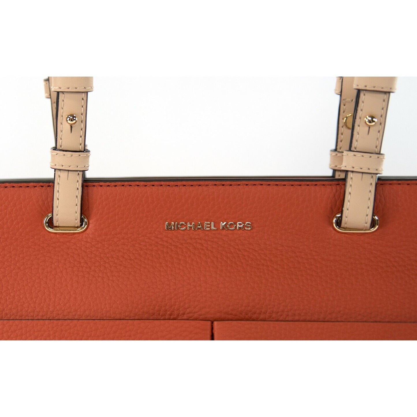 Michael Kors Orange Spice Leather East West Top Zip Pocket Tote Bag NWT