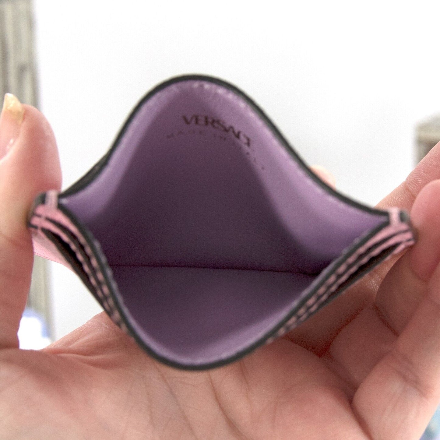 Versace Medusa Head Pink Gold Leather Card Case Holder NWT