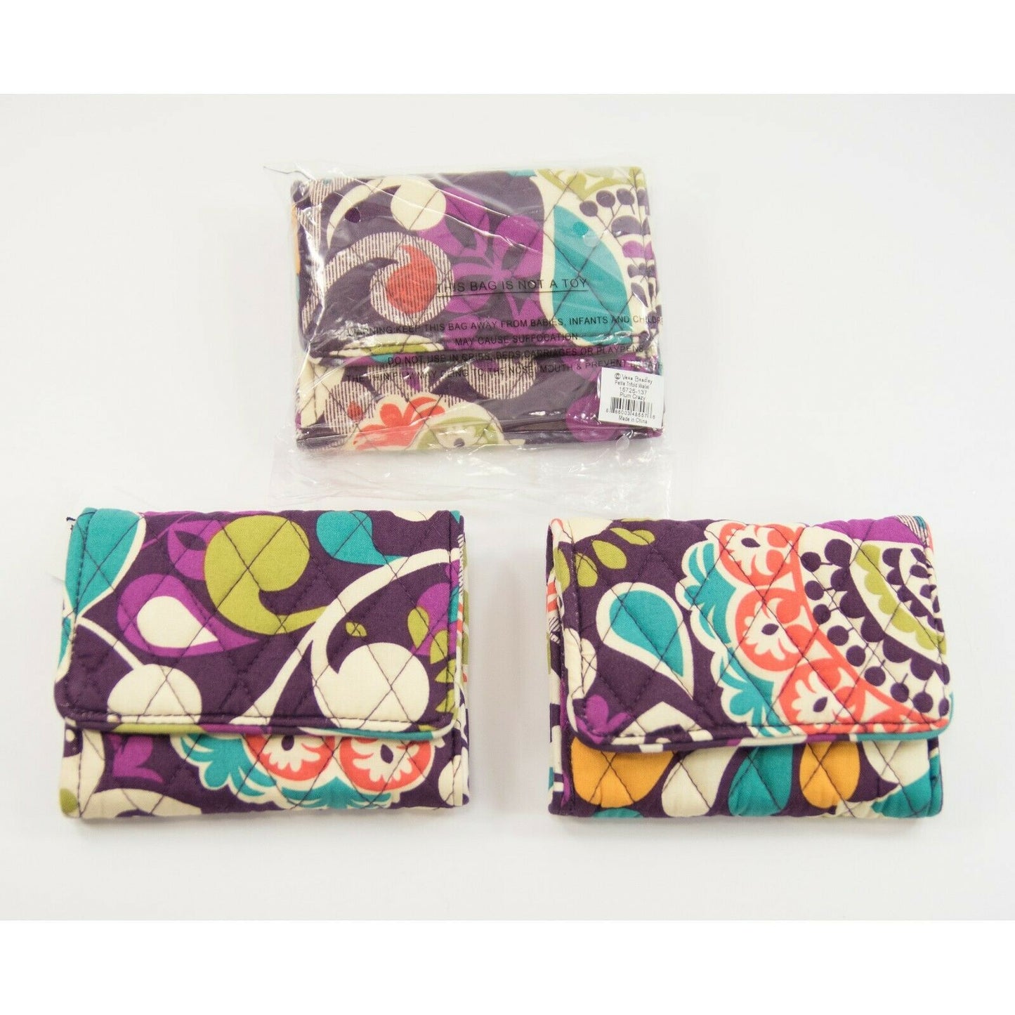 Vera Bradley Plum Crazy Petite Trifold Card Case Holder Mini Wallet NWT