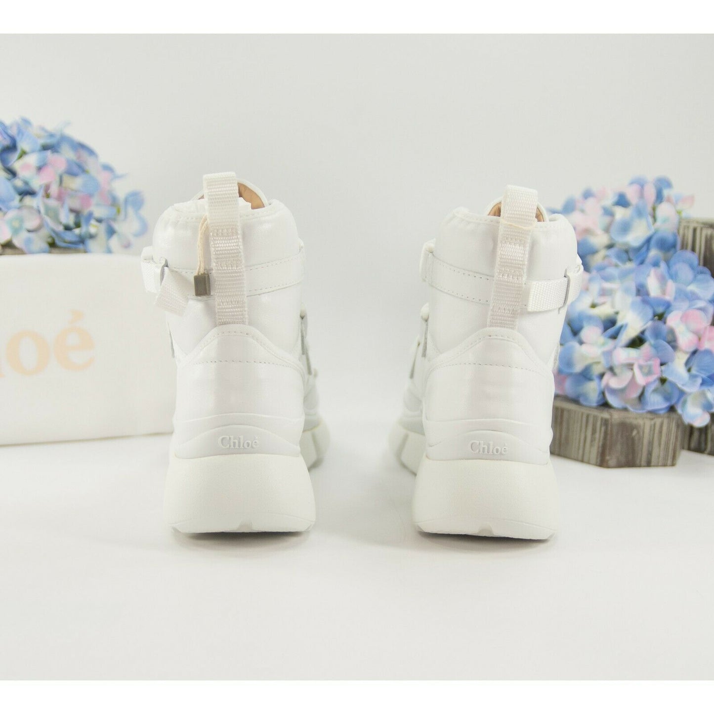 Chloe White Lambskin Leather Sonnie Western High Top Sneakers 36 NIB