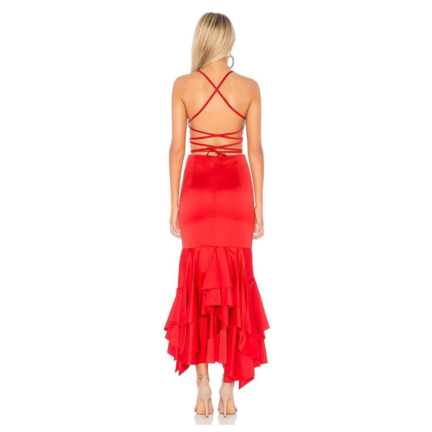 Milly Doria Scarlet Open Back Strappy Flounce Ruffle Apron Dress 8 NWT $650