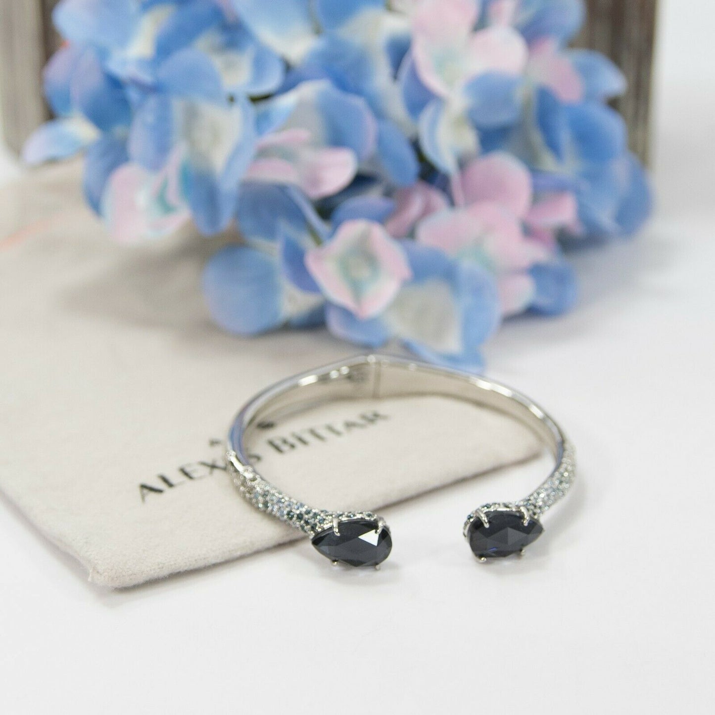 Alexis Bittar Blue Ombre Crystal Break Hinge Cuff Bangle Bracelet NWT