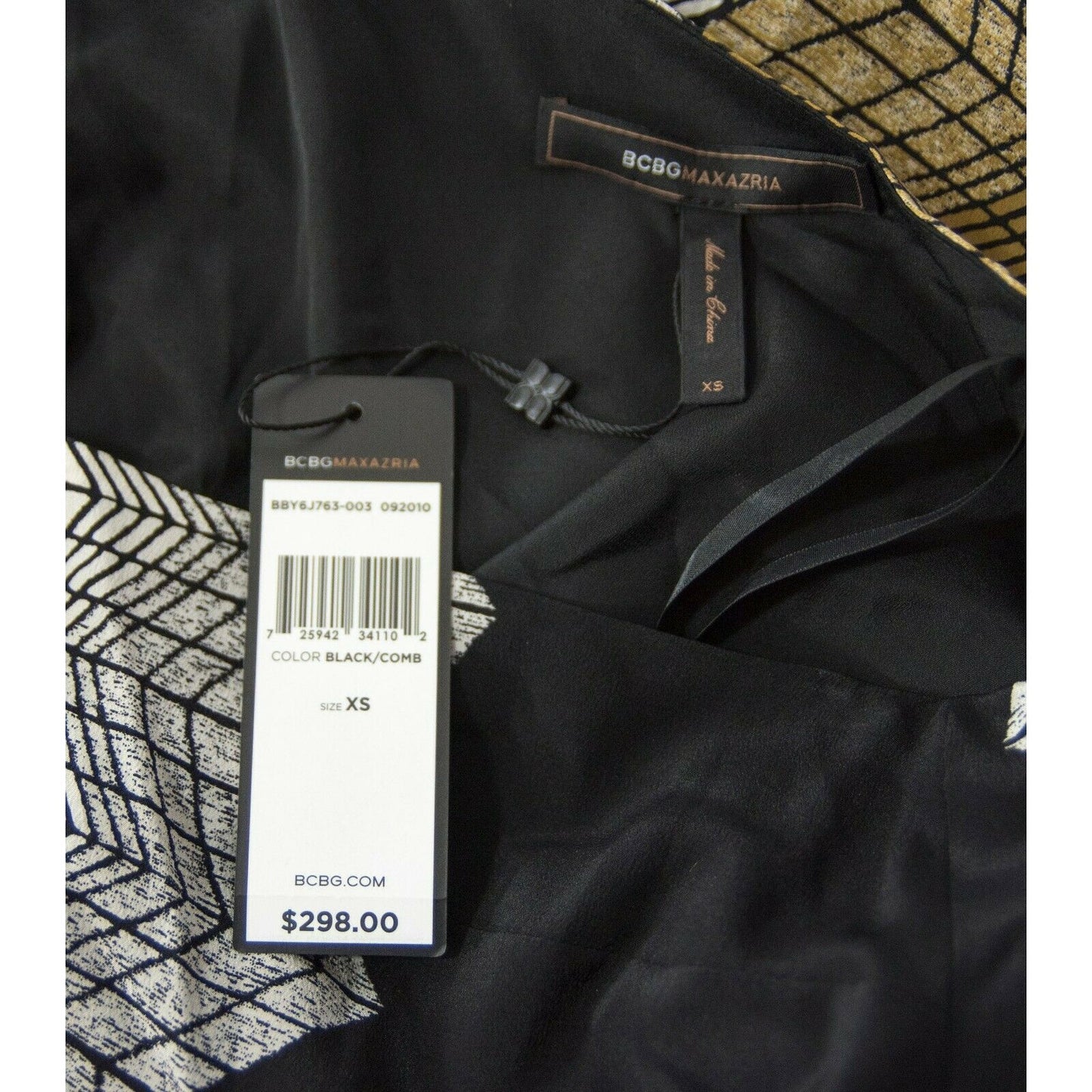 BCBGMaxAzria Black Spider Web Sunburst Silk One Shoulder Belted Dress XS NWT