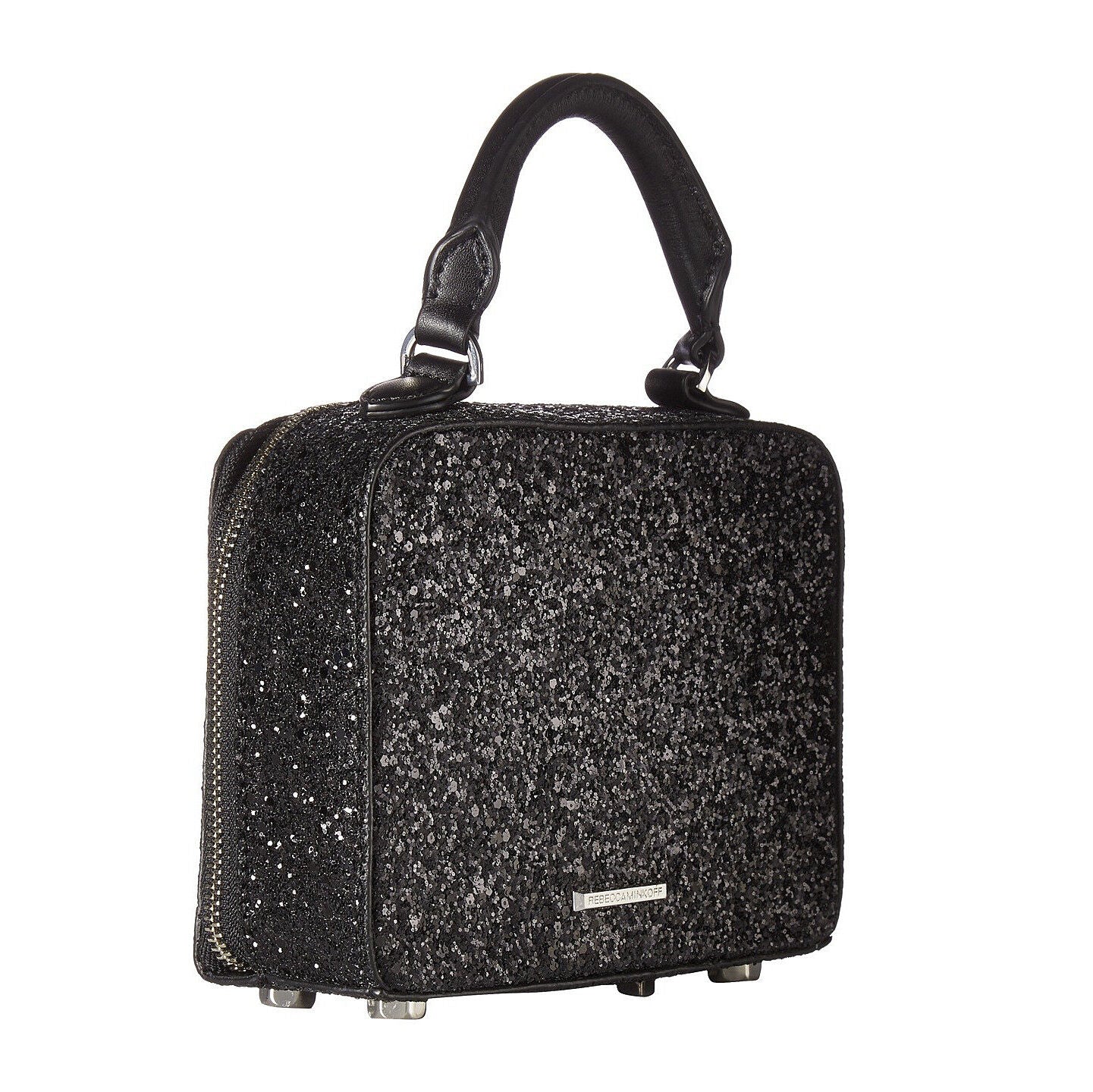Rebecca Minkoff Black Glitter Studded Leather Box Crossbody Bag NWT
