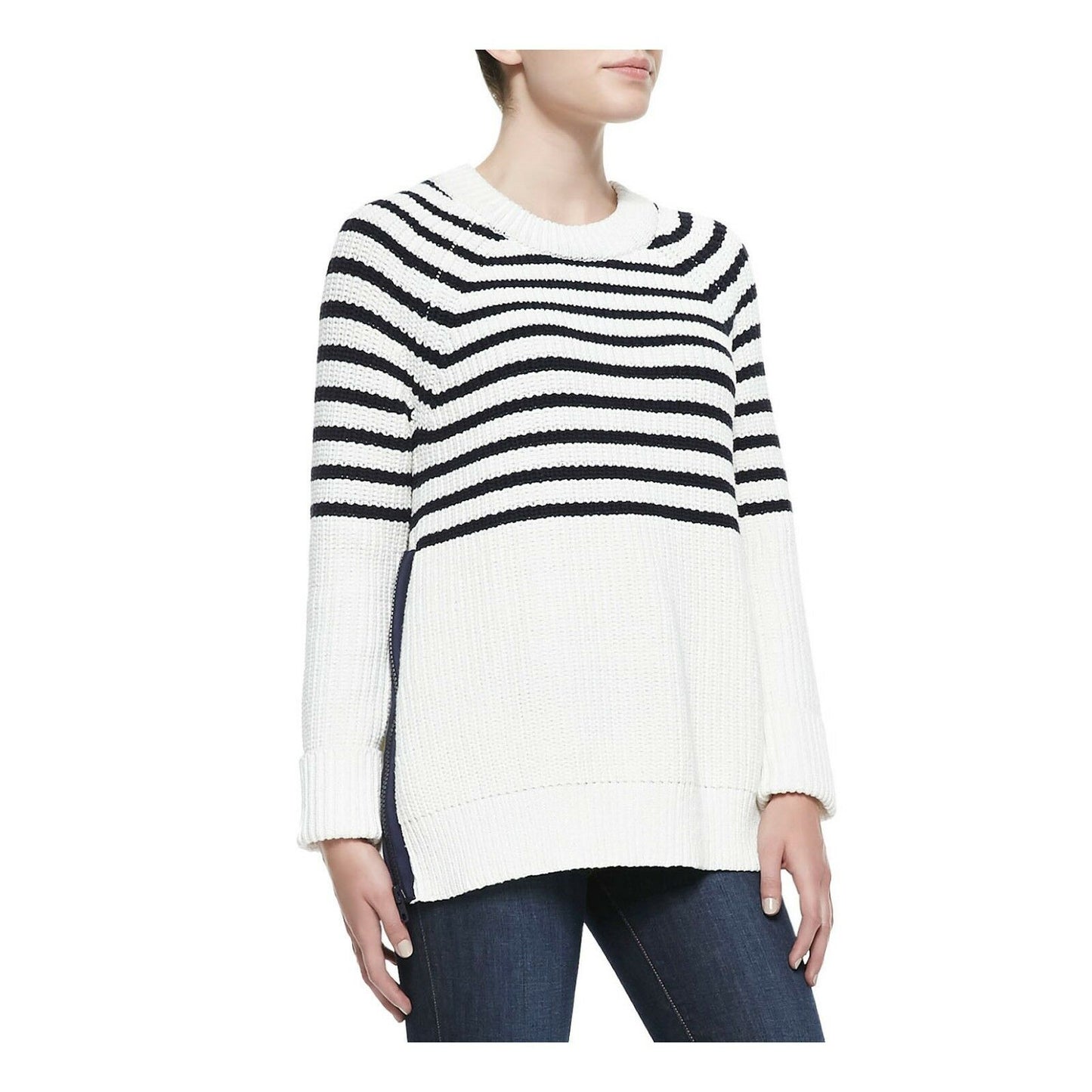 Kate Spade Navy Cream Striped Chunky Transcontinental Express Aura Sweater M NWT