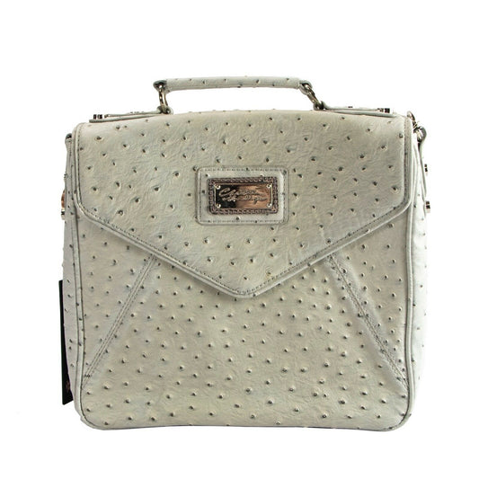 Christian Audigier Claudia Grey Ostrich Faux Leather Satchel Shoulder Bag NWT