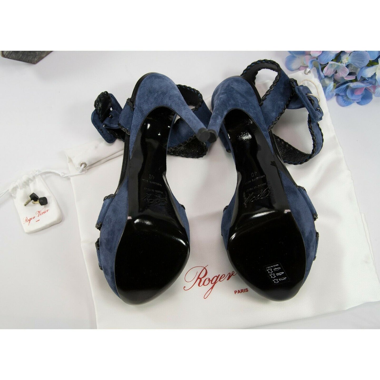 Roger Vivier Electric Blue Suede Lacey Whipstitch Platform Heels Size 40 10 NIB